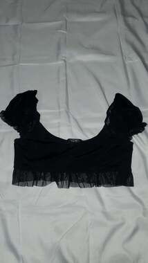 Widow Dolls Kill Black Mesh Ruffle Off-The-Shoulder Crop Top